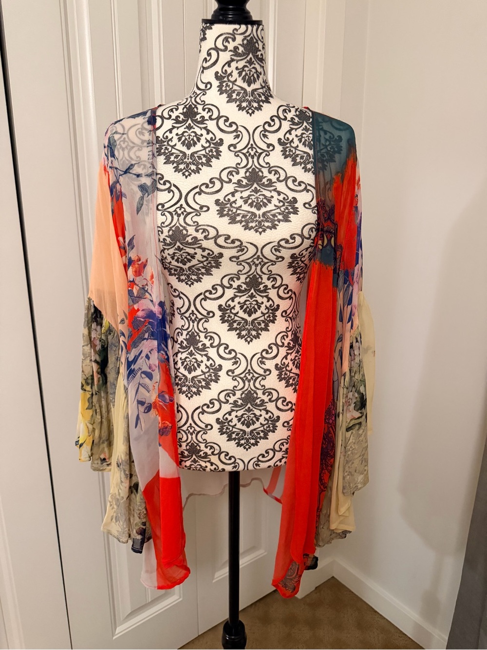 Anthropologie Floreat Multi Patchwork Floral Georgette Kimono OS